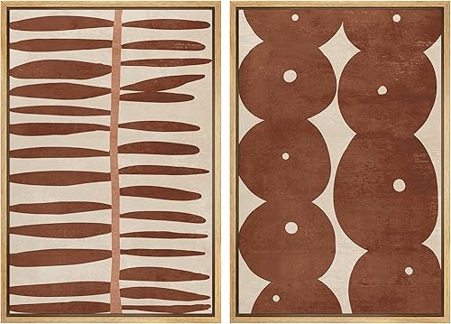 SIGNFORD Lienzo enmarcado para pared, juego de arte retro geométrico en colores pastel, líneas circulares, ilustraciones con formas abstractas, arte