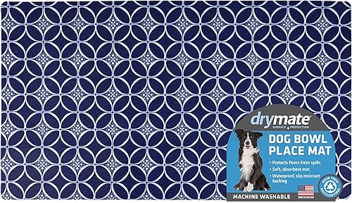 Drymate Mantel individual con tazón para mascotas, tapete de alimentación de alimentos para perros y gatos, tela absorbente, parte trasera