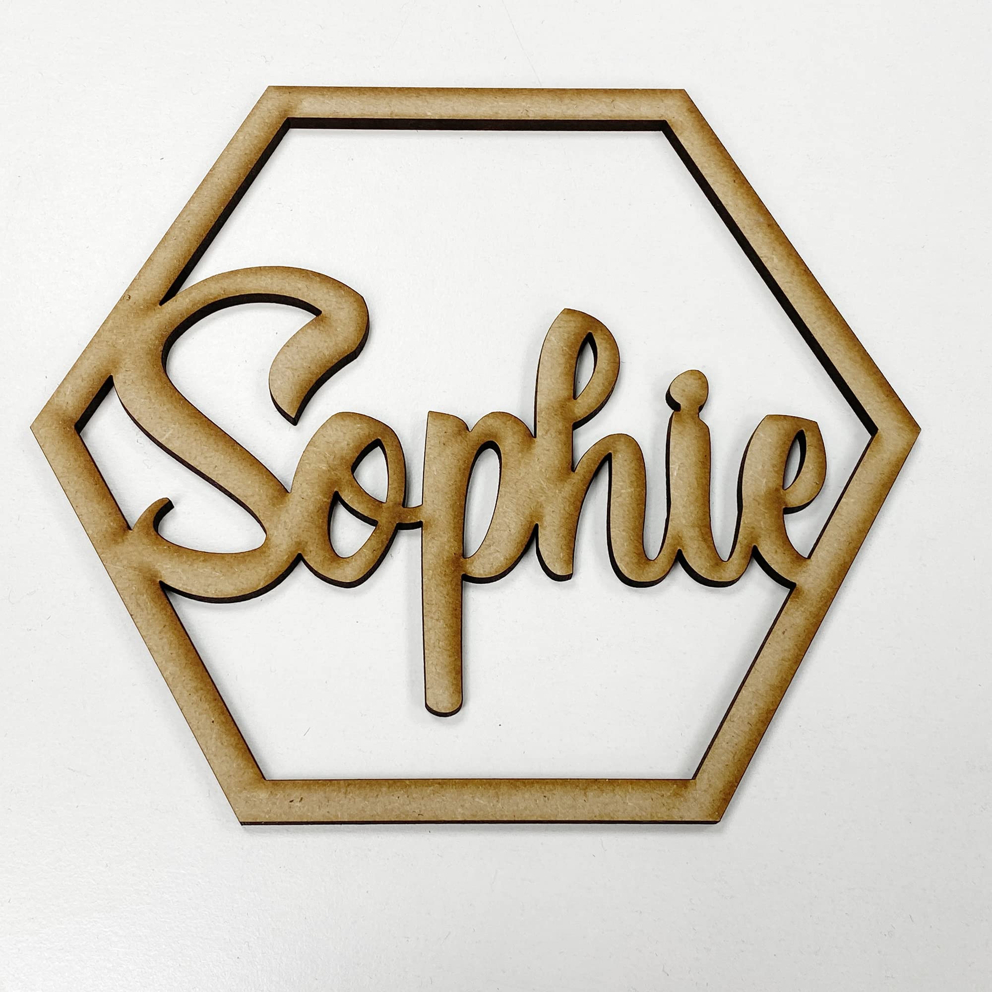 Personalised Any Name Text Wooden Colour Hoop Acrylic Mirror Floral Wedding Wreath Hanging Door Sign Wall Decoration Plaque Hexagon (MDF, 10cm)