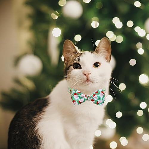 Miniatura 6 de Pohshido Paquete de 2 collares de gato de Papá Noel de Navidad con pajarita y campana, lindo collar de gatito navideño para niños y niñas