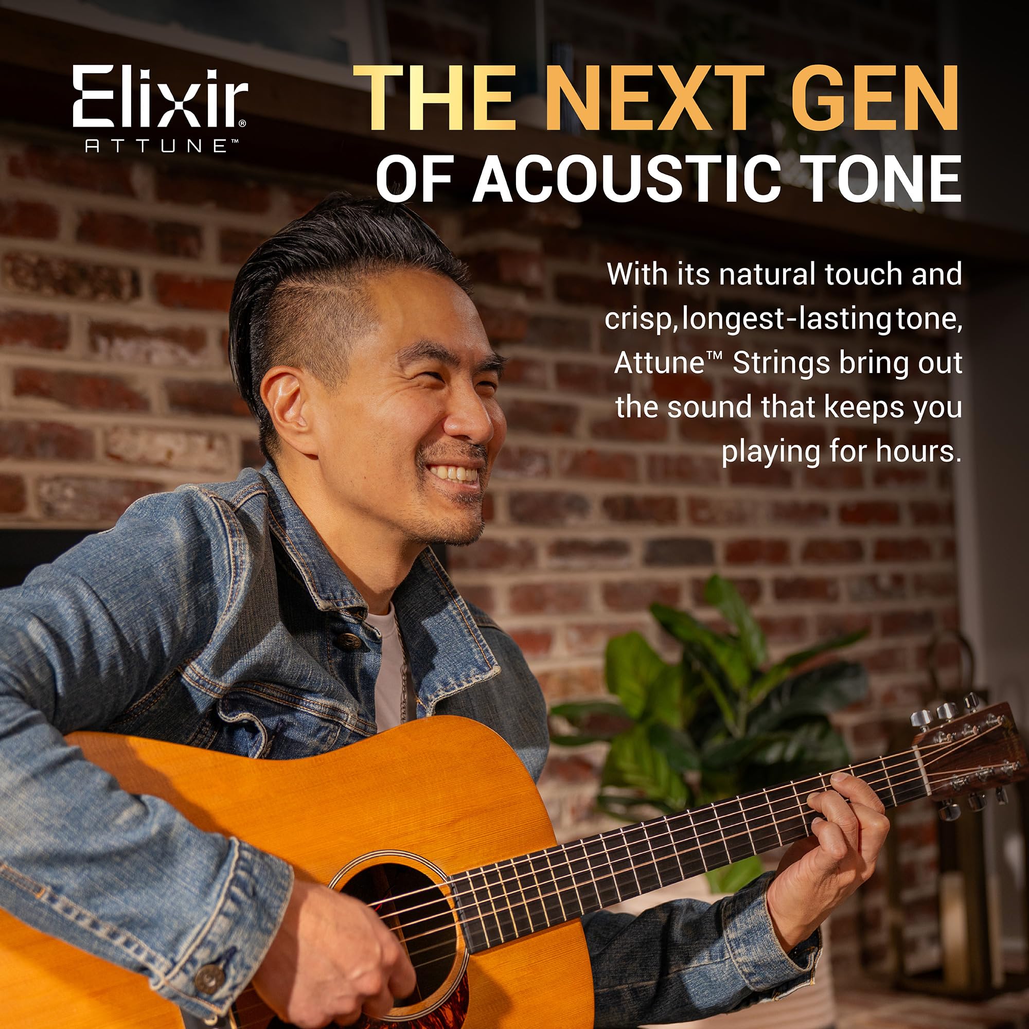 Elixir Strings, corde per chitarra acustica ATTUNE, Phosphor Bronze, suono nitido e chiaro di lunga durata con sensazione naturale, set da 6 corde, Custom Light 11-52