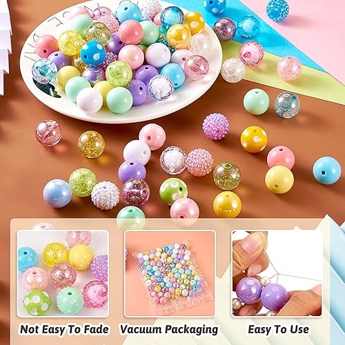 Miniatura 2 de Beadthoven - Juego de 82 cuentas de goma de mascar gruesas de 0.787 pulgadas, mezcla de color caramelo pastel, cuentas gruesas de diamantes de