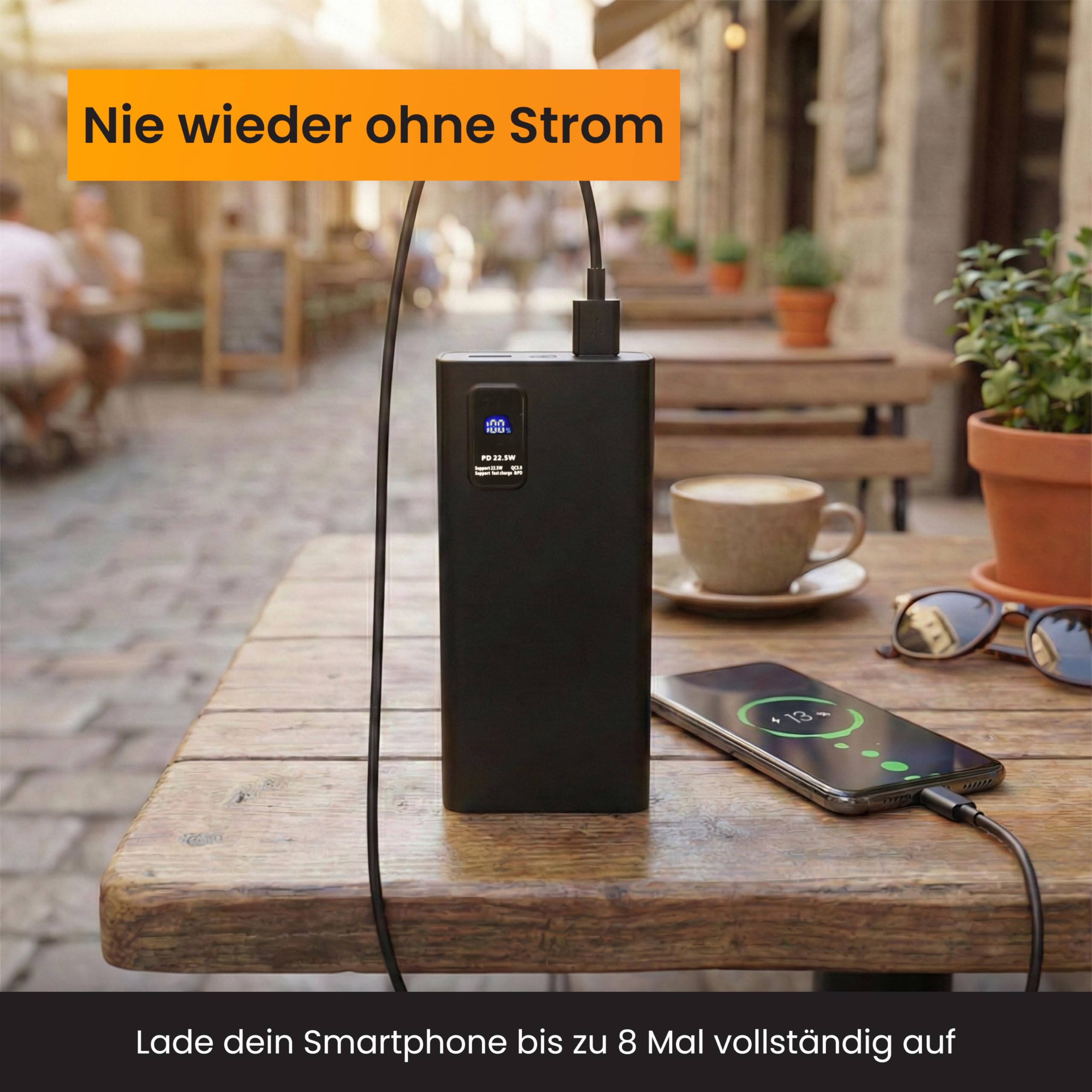 R2B Power Bank 30000mAh – Externe Powerbank mit Schnellladefunktion, USB C PD 20W, LED Anzeige, Tragbarer Handyakku und Ladegerät