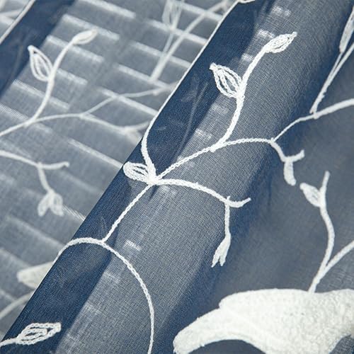 Miniatura 7 de VOGOL Cortinas transparentes con bolsillo para barra para sala de estar, cortinas transparentes bordadas con pájaros blancos para cafetería, 2