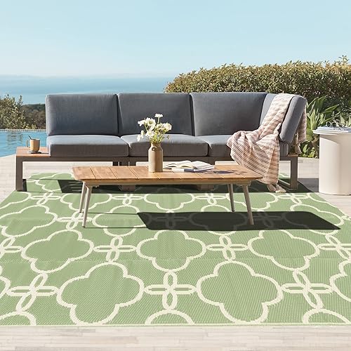 Miniatura 7 de Ashler - Alfombra de paja de plástico para exteriores, impermeable, para patio, reversible, 9 x 12 pulgadas, grande con bolsa de transporte, para