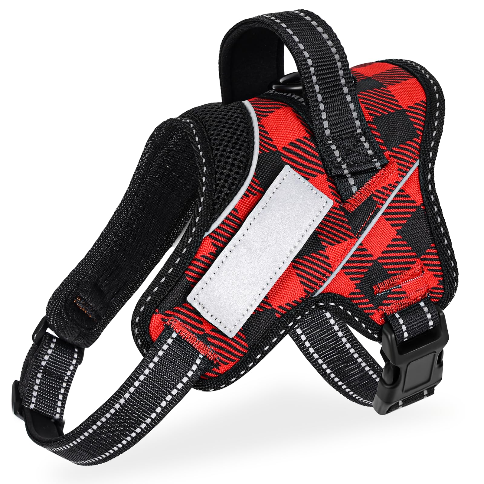 CatenaVinas Dog Harness for Small Medium Large Dogs,Dog Trainer Recommended,Throat-Friendly,Easy to Put On&Take Off,Adjustable with Nameplate&Reflective,Ergonomic Design Cute Colors(Checkered Red,S)