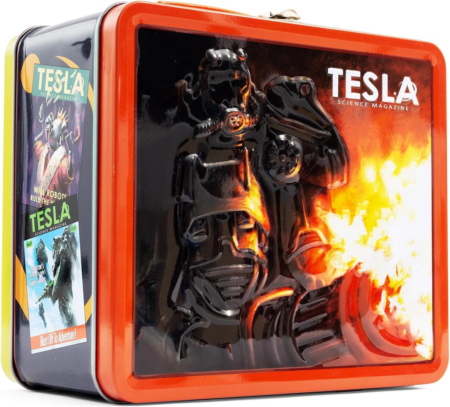 Fallout Tesla Science Magazine Retro Metal Lunchbox | Reusable Storage Tin Container
