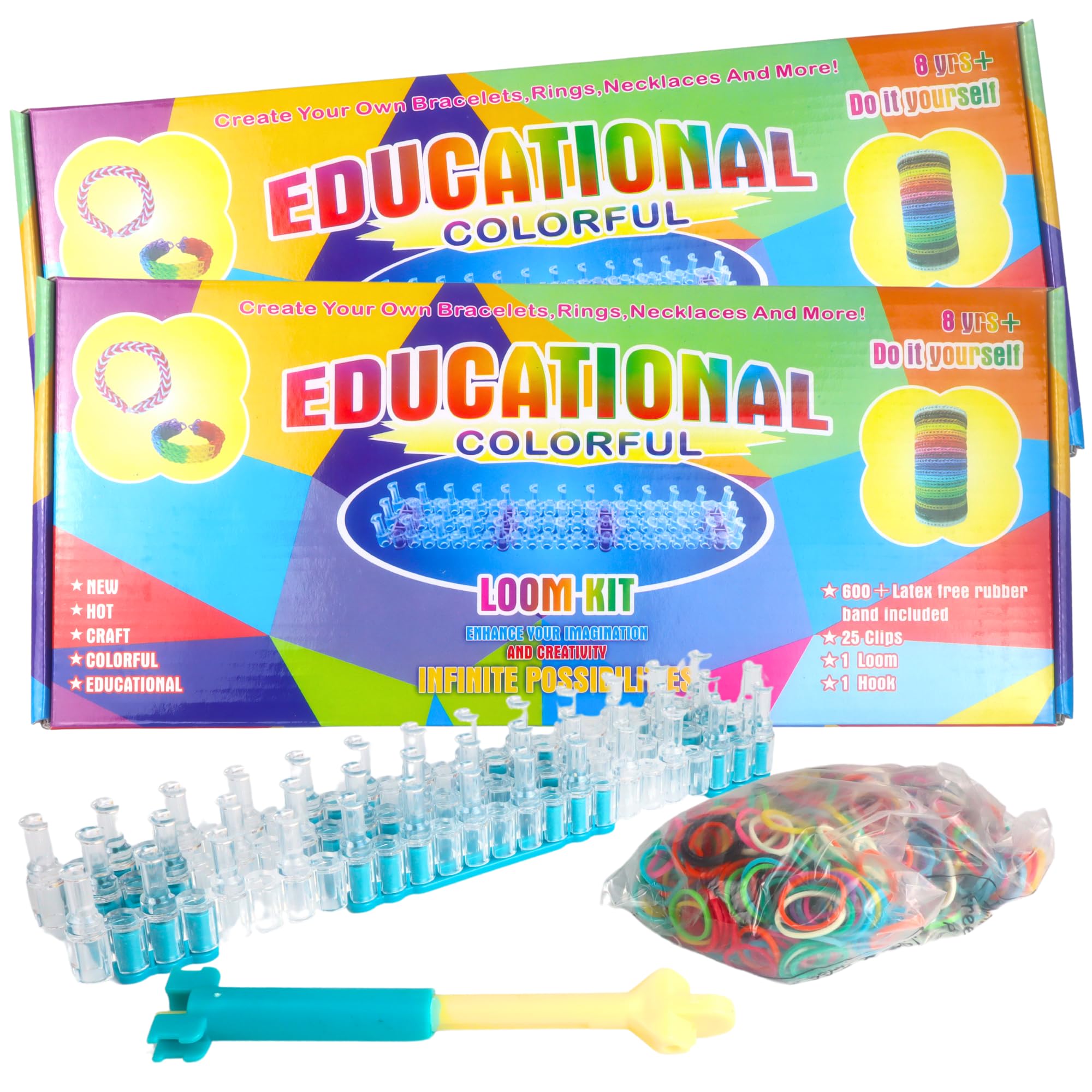 Needzo Colorful Loom Rubber Band Bracelet Making Kit, Jewelry Maker Activity with Step Instructions, Pack of 2