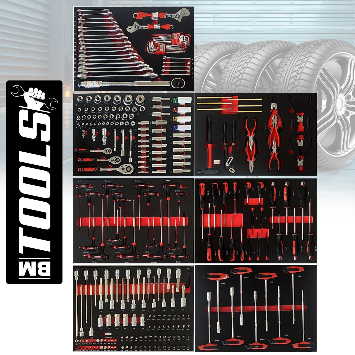 BM TOOLS Servante d'atelier 8-7-ULTIMATE-SERIE - 296 Outils Haute qualité Inclus, 7/8 tiroirs Pleins, Chariot Tools, Clé Dynamo