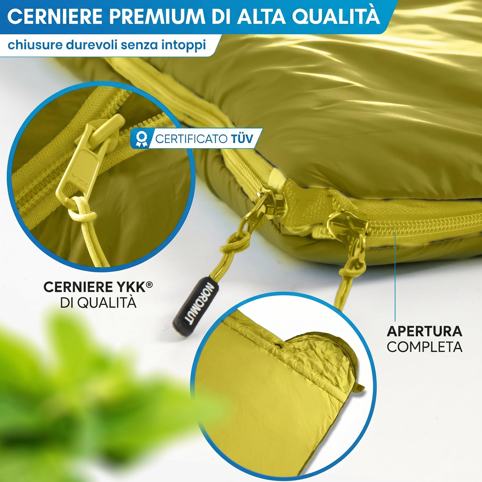 NORDMUT® Sacco a pelo coperta adulto con cerniera YKK a doppio senso – Dimensioni compatte & ultraleggero 1600 g – 3 stagioni (250 GSM) – Sacco a pelo per campeggio, outdoor & festival
