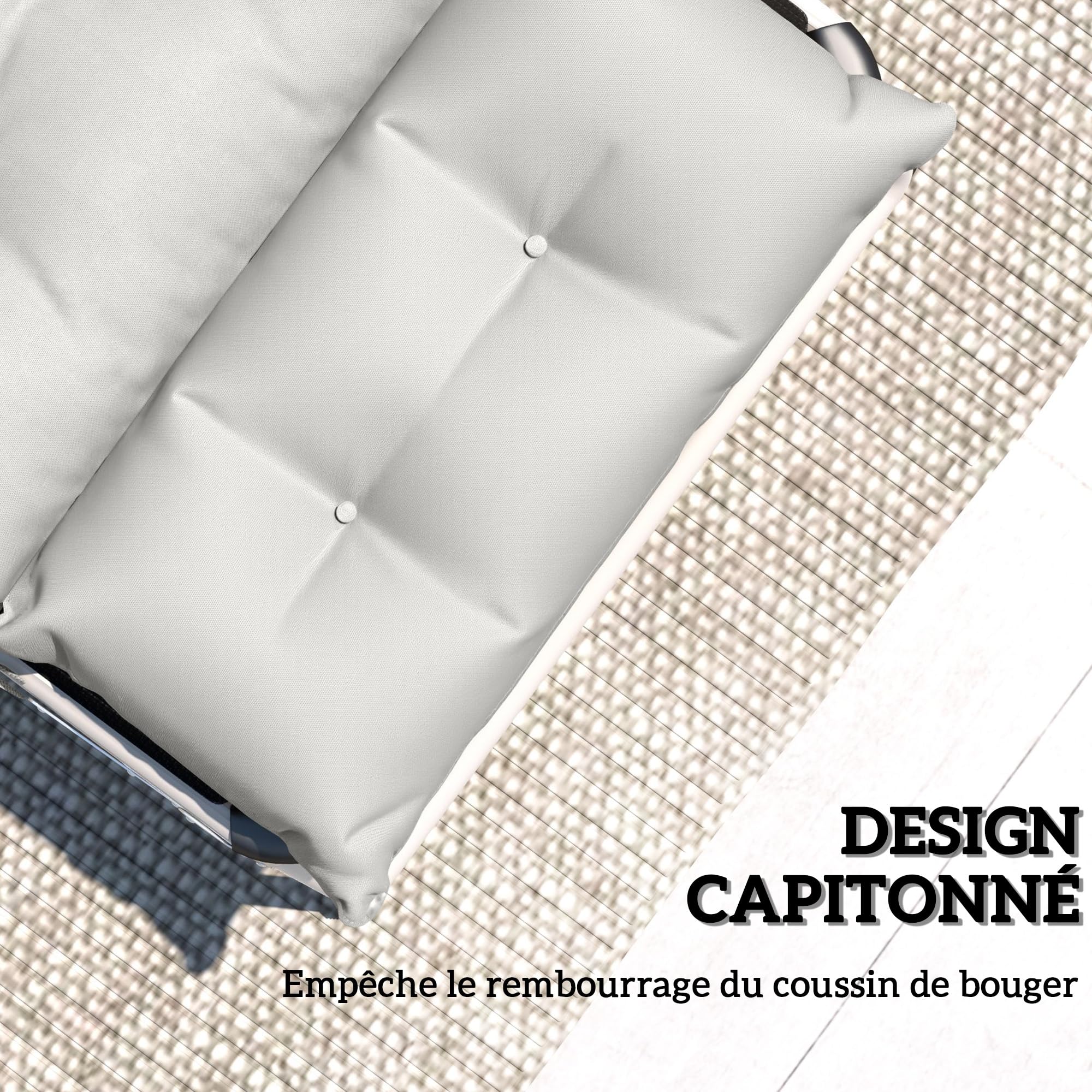 Outsunny Lot de 2 Coussins de Chaise Longue Coussin Bain de Soleil - épais, Confortable et rembourré - Matelas transat avec 6 Attaches, 190 x 56 x 10 cm, Gris Clair