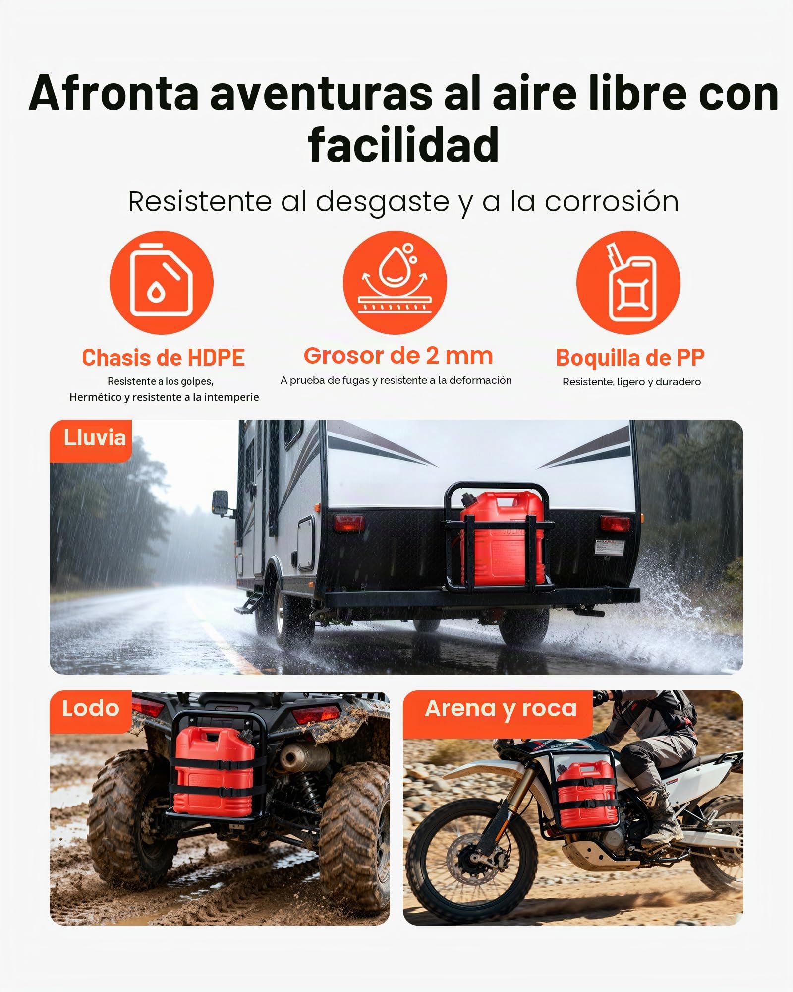 VEVOR Bidón de Gasolina de 19 L, Tanque de Combustible de HDPE y PP, con Pico y Escala, Caudal Máximo de 15 L/min, a Prueba de Fugas, para la Mayoría de Autos, Motocicletas, ATV, UTV, Rojo, 4 Piezas