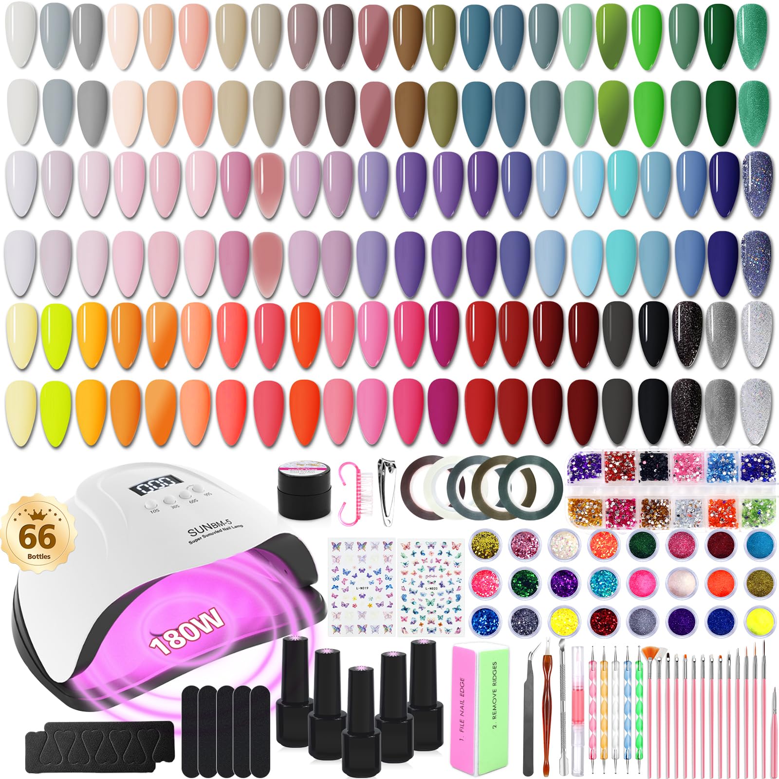 Milai Kit Uñas Semipermanentes,66 Colores Kit Uñas de Gel Completo con 180 W UV/LED Lámpara,Esmaltes Semipermanentes para Uñas con Mate y Base Top Coat,Set Manicura Semipermanente para Principiantes