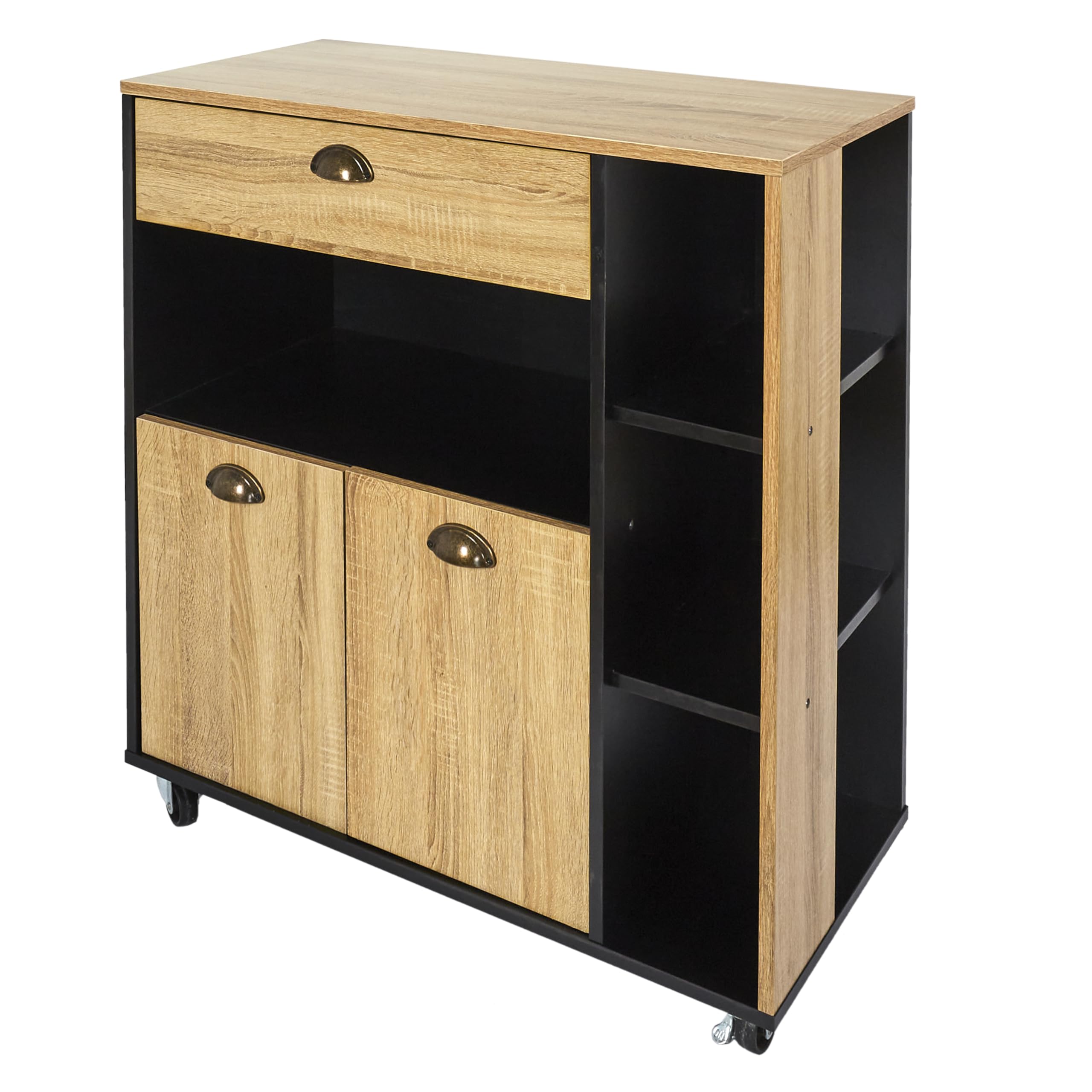 HOME DECO FACTORY Seifenspender Keramik Soft-Touch Schwarz | Küchenwagen, Holz, Mehrzweckaufbewahrung, auf Rollen, für Küche und Esszimmer, großes Modell, schwarz