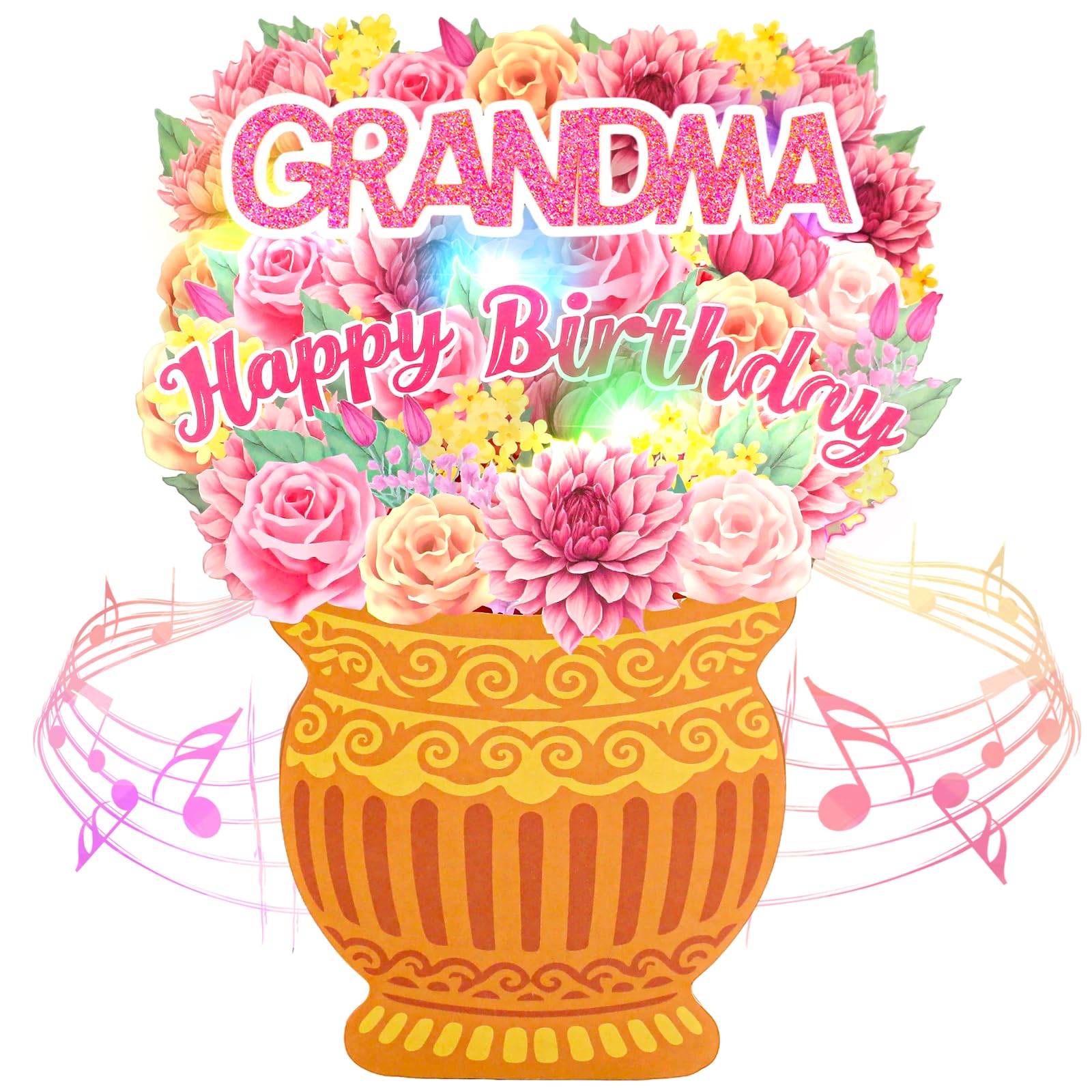Birthday Cards for Grandma, 3D Pop Up Musical Birthday Card with Lights
