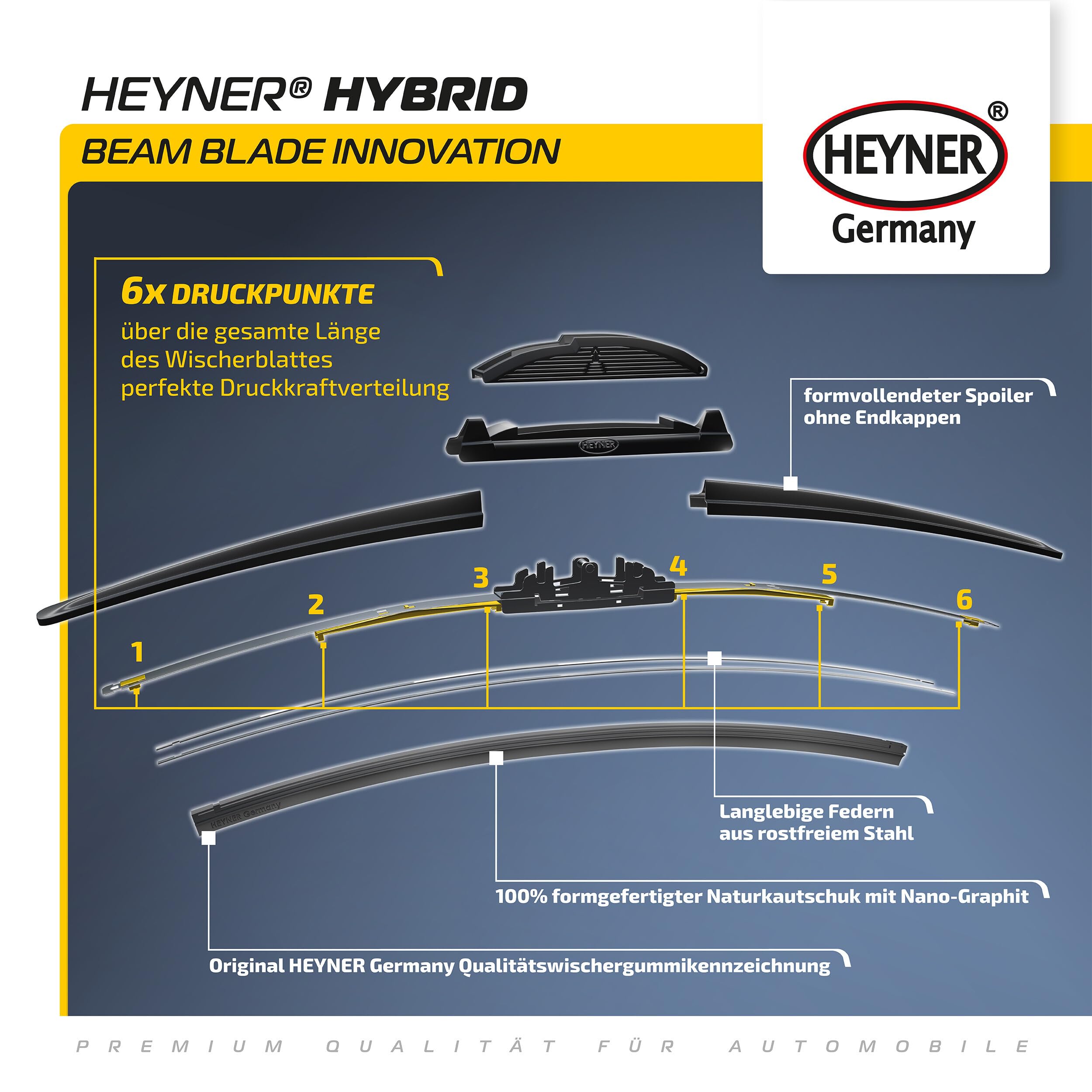 HEYNER Zestaw wycieraczek przedniej szyby do MAZDA 6 Sport Kombi 2008-2012 HYBRID