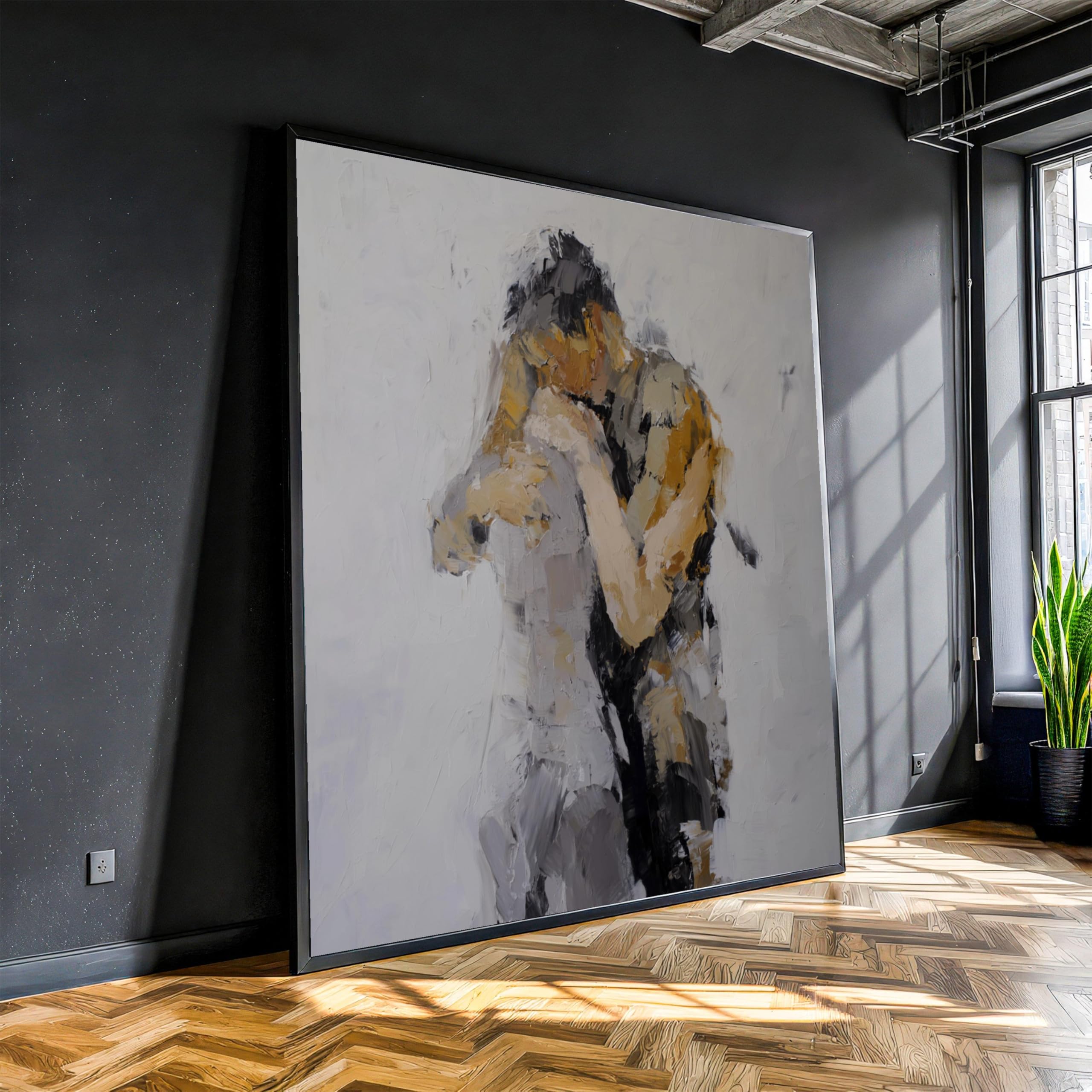 XINBAO Romantic Embrace Abstract Canvas, Couple Hugging Canvas Wall Art, Painting, Modern Home Decoration Pictures and Painting(45x45cm/Frameless)