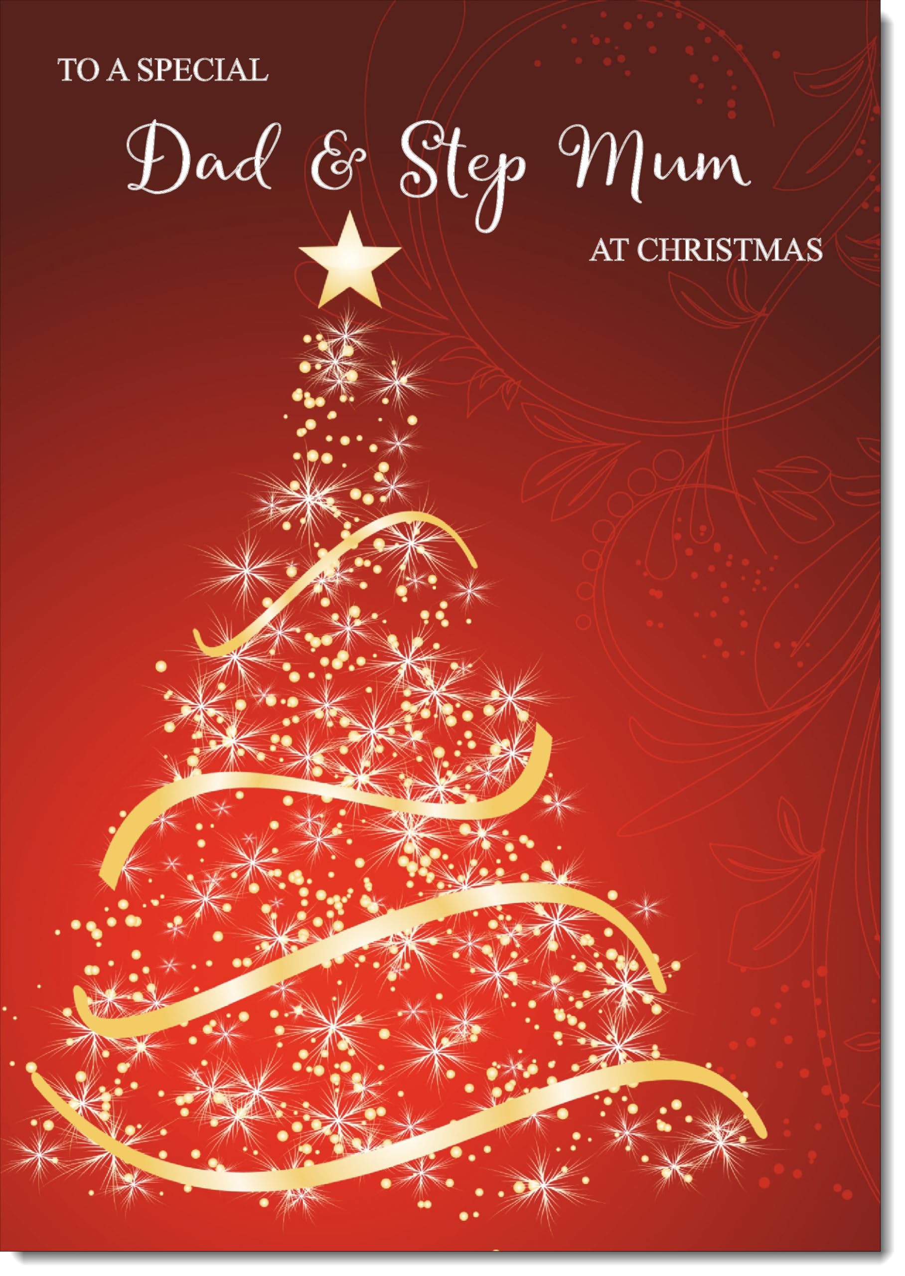 doodlecards Dad and Stepmum Christmas Card Red Abstract Christmas Tree Large A4 Size Christmas Card for Dad & Stepmum with Plain Envelope — image 1