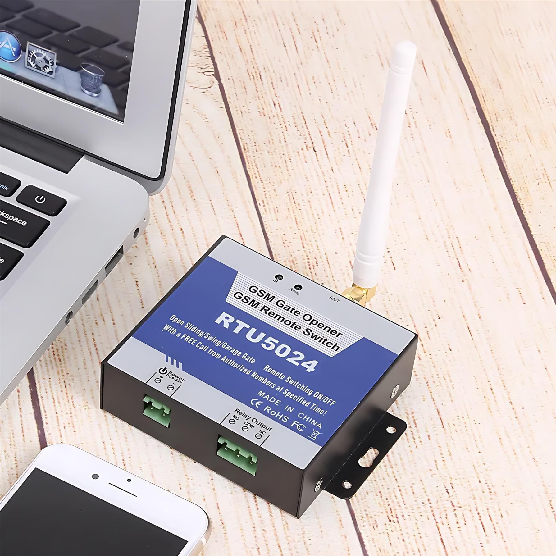 Kit de Abridor de Puerta Automático, RTU5024 Actualización GSM Abridor de Puerta Interruptor de Relé Control Remoto Inalámbrico Abridor de Puerta DC 9-24V para Puertas,(RTU5024 versión mejorada)