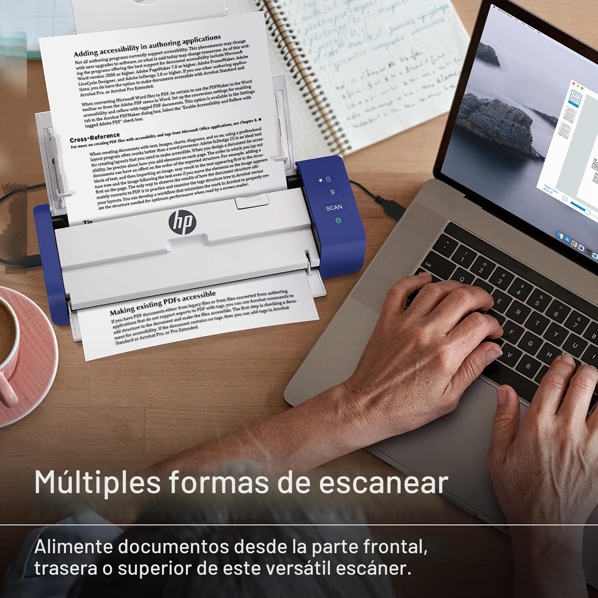 HP Escáner de Documentos y Fotos portátil dúplex de Escritorio Compacto con Bandeja de alimentación automática para escaneo Digital portátil de 2 Caras