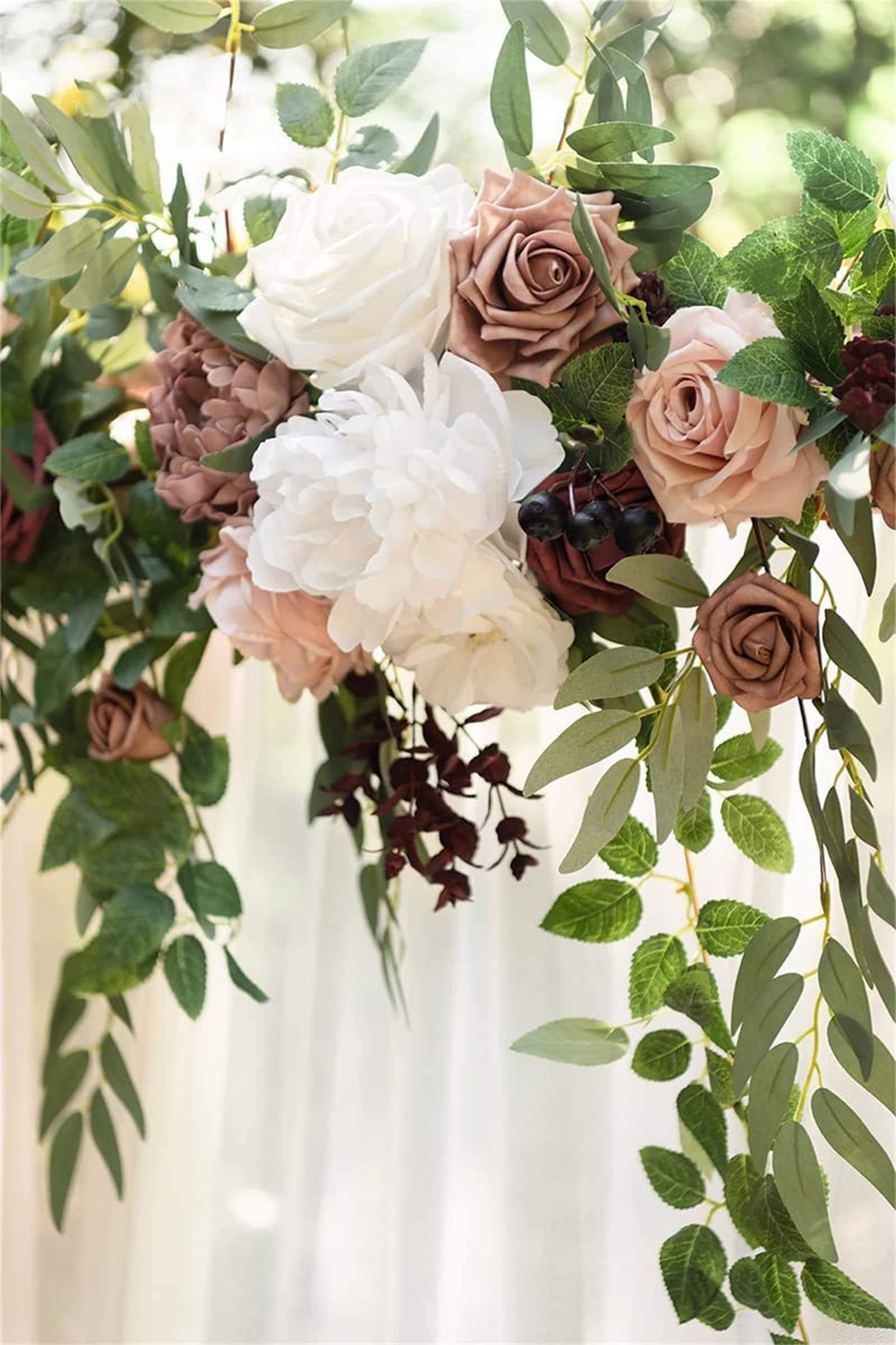 Künstliche Eukalyptus-Girlanden in Orange, romantische Hochzeitsbogen-Blumen im Boho-Stil, hängende Seidenranken-Hochzeitsgirlande mit grünen Blättern für Hochzeits-Party-Dekoration