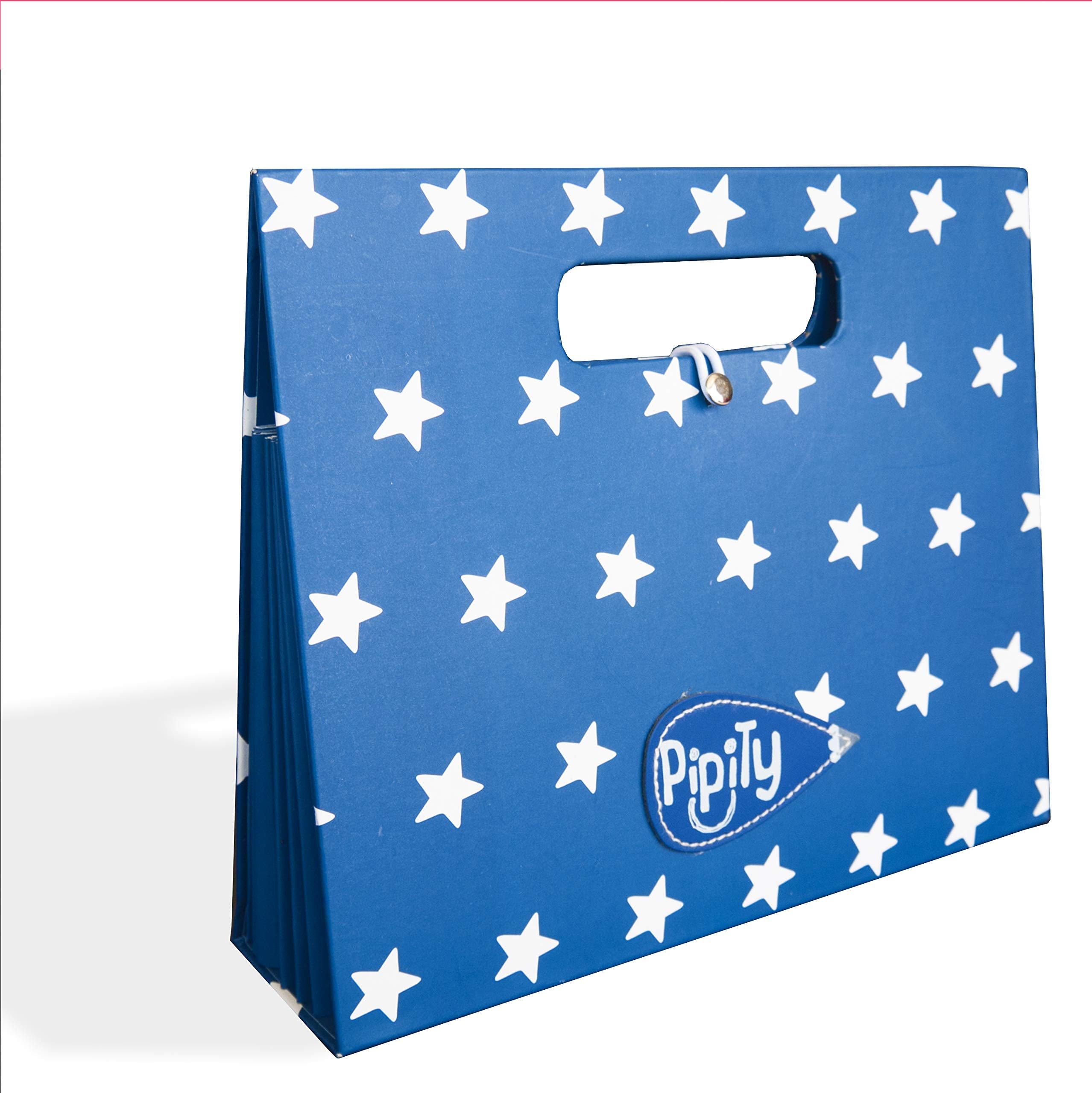 Pipity Portfolio Organiser Folders. Storage folio folder system, useful carry bag for filing children’s drawing, stationery, paper projects. Expandable pocket files with dividers and carry handle. Great Gifts for creative boys and girls. Blue A5