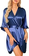 Wikoan Women's Satin Dressing Gown Kimono Silk V-Neck Short Bathrobe Bride Wedding Bathrobe Bridesmaid Bathrobe