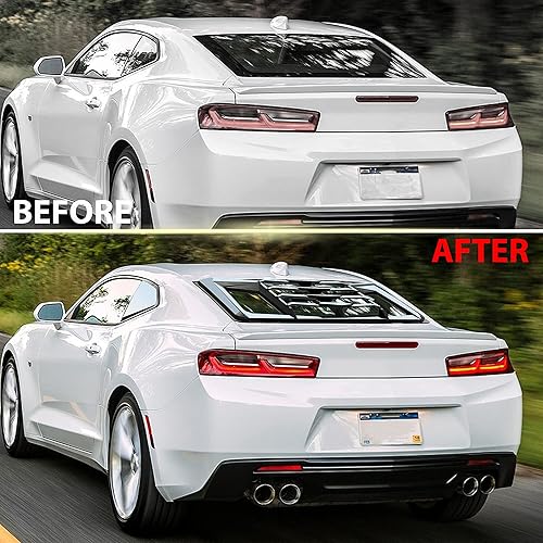 Miniatura 5 de KEWISAUTO Rejillas de ventana trasera y lateral para Camaro 16-22, color negro brillante, cubierta para parasol estilo GT Lambo para Chevrolet Chevy