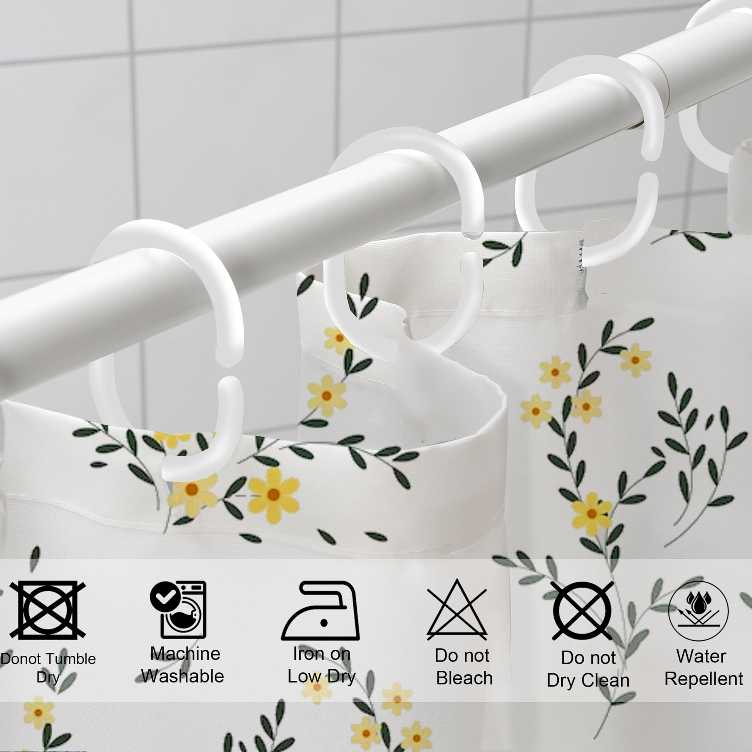 Furnishya Shower Curtains for Bathroom 100% Polyester Waterproof Fabric 6Feet 8 Free Hooks Included |Yellow| 1