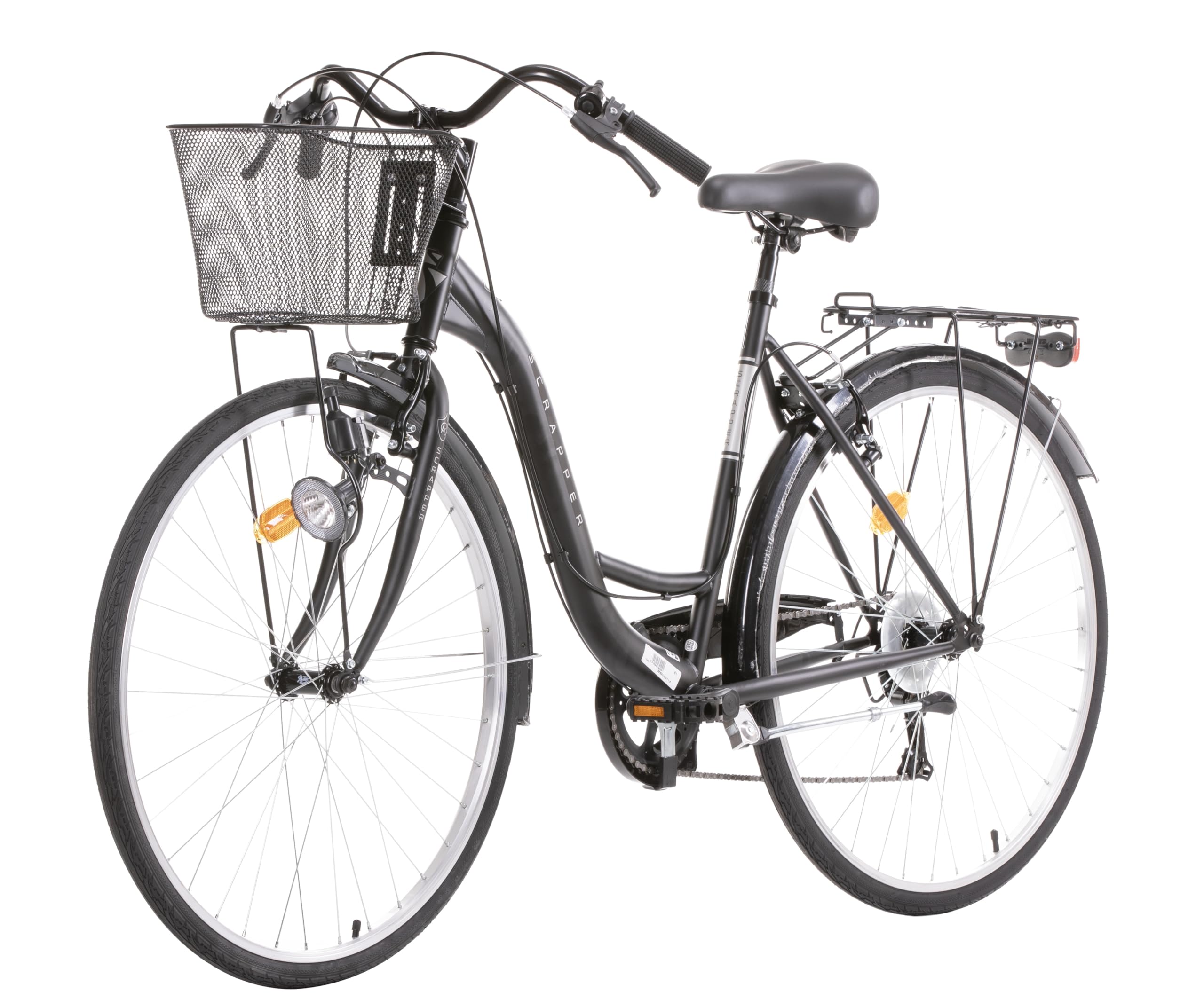 Vélo Rétro 26'' Cadre Acier 6 Vitesses, dérailleur Shimano et poignée tournante + équipement City + Panier