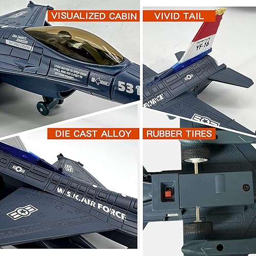Miniatura 5 de OTONOPI Fighter Jet Toy F-16 Jets de juguete para niños, avión militar del ejército de la fuerza aérea, juguete de caza de metal fundido a presión