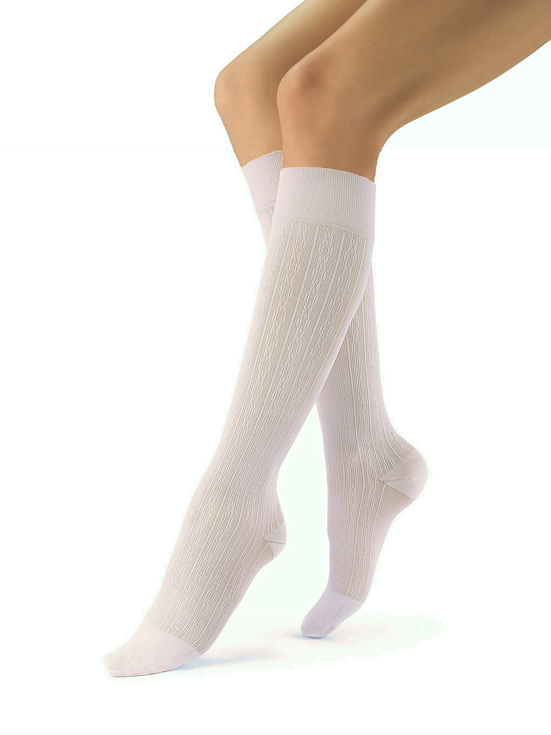 jobst sosoft 15-20 mmhg knee high compression socks, brocade pattern, white, x-large