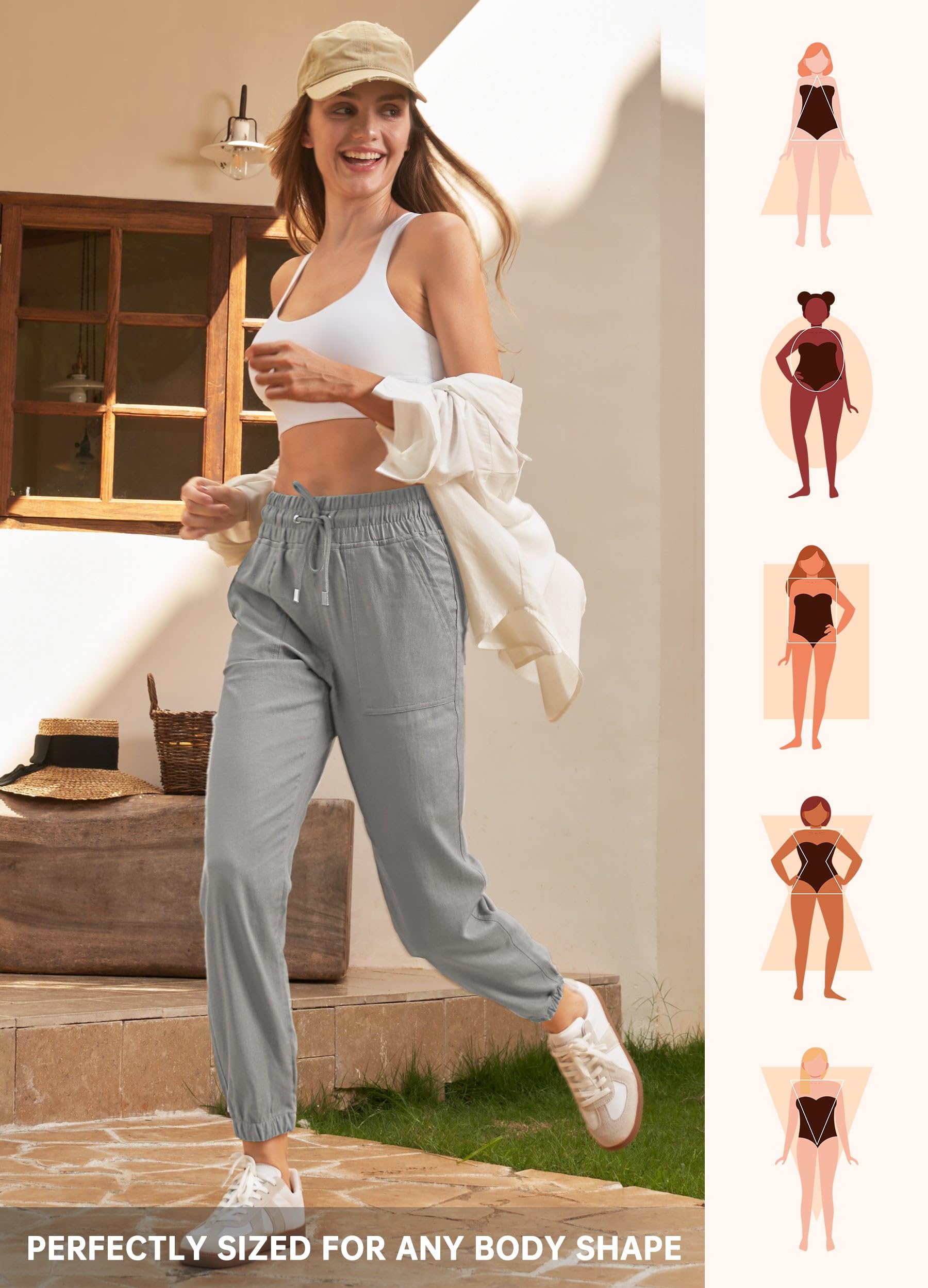 WILLIT Pantaloni da jogging da donna, in cotone, in lino, da jogging, casual, leggeri, da allenamento, da viaggio, estivi, con tasche
