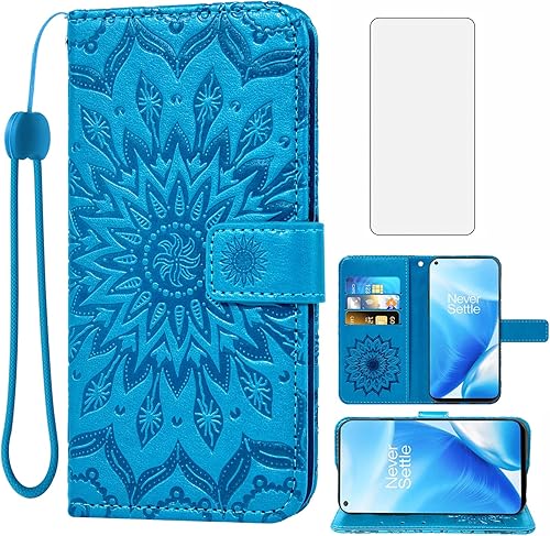 Funda de teléfono para Oneplus Nord N200 5G con protector de pantalla de vidrio templado y piel delgada con tapa abatible, soporte para tarjetas,
