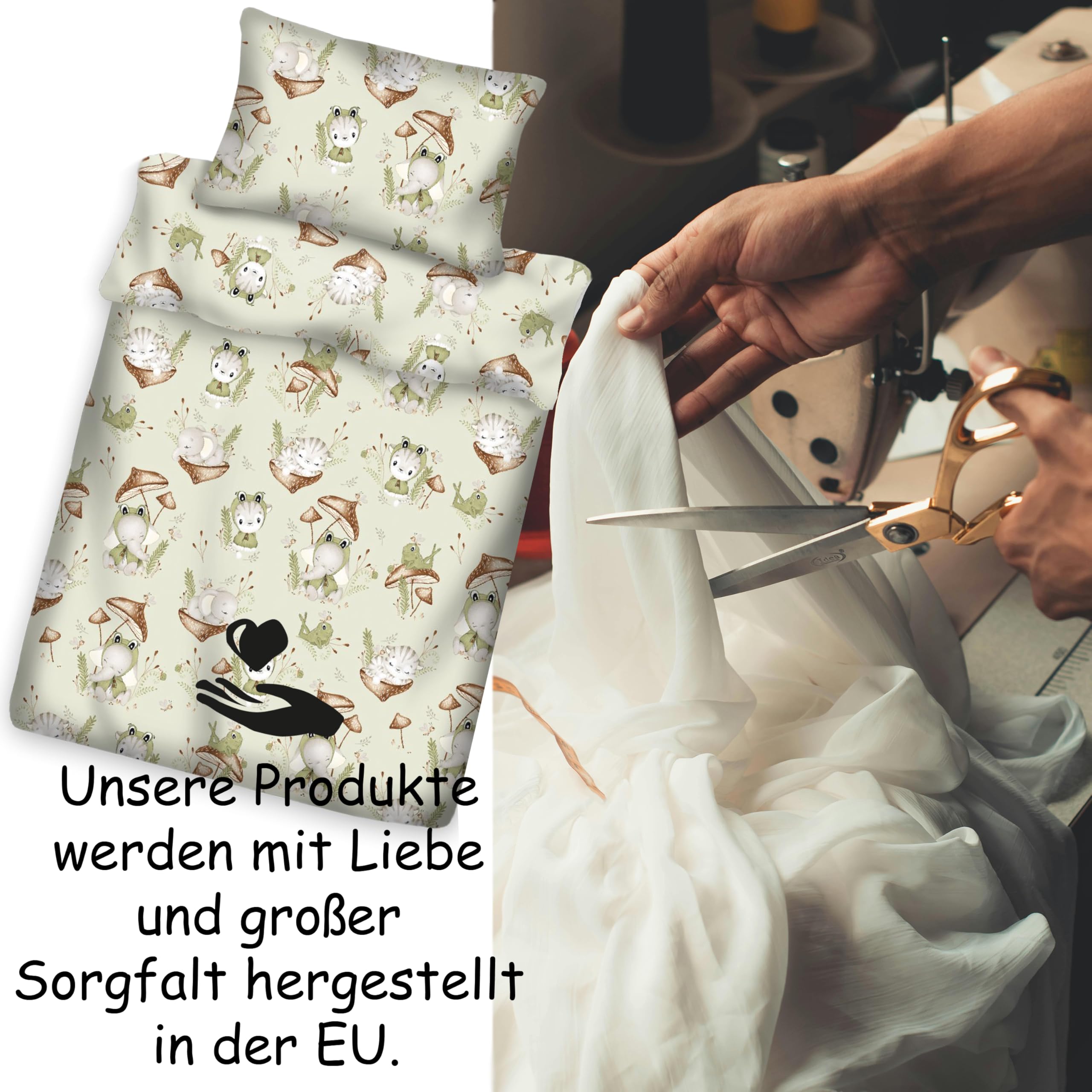 PinkZebra Baby & Kinderbettwäsche: Decke 100 x 135 cm + Kissen 40 x 60 cm, Babybettwäsche aus 100% Baumwolle, Öko-Tex Standard 100 mit Reißverschluss, Made in EU, Frosch & Freunde
