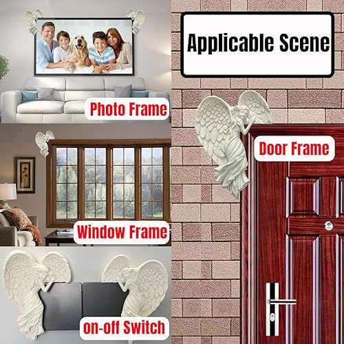 Miniatura 7 de YHan 4 piezas de decoración de marco de puerta de ángel, decoración de pared de alas de ángeles, decoración de pájaros, estatuas de ángel para el