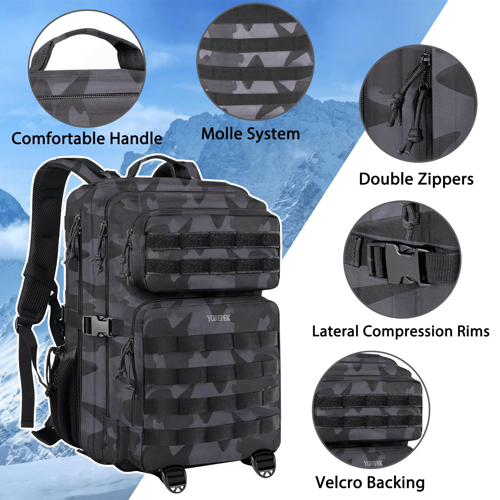 YOREPEK Zaino Tattico Militare, Zaino Tattico Molle Grande Zaino Militare Professionale Zaino Escursionismo Multifunzionale Zaino Crossfit