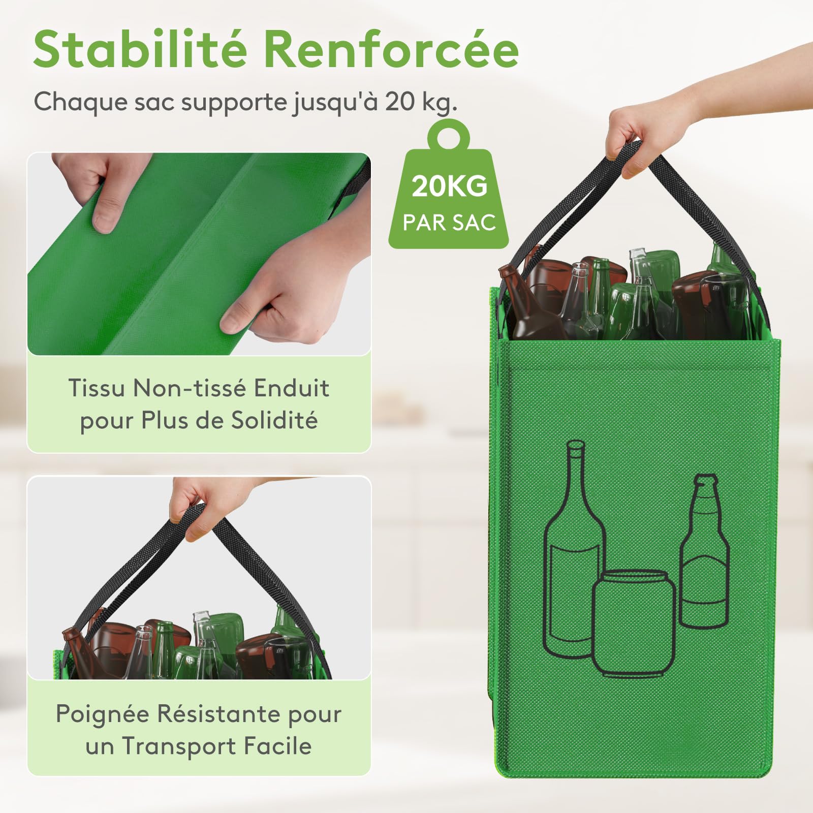 Lifewit Lot de 3 Sacs Tri Sélectif, Poubelles Recyclage 3 Couleurs, 45 L