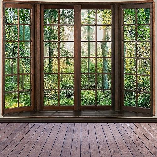 Tapiz natural de bosque verde para ventana, tapiz estético de pared para dormitorio, franela de 80 pulgadas de largo x 60 pulgadas de ancho, manta