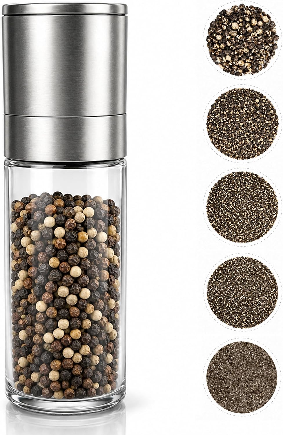 Salt or Pepper Grinder, Stainless Steel Refillable Mill,1-pack