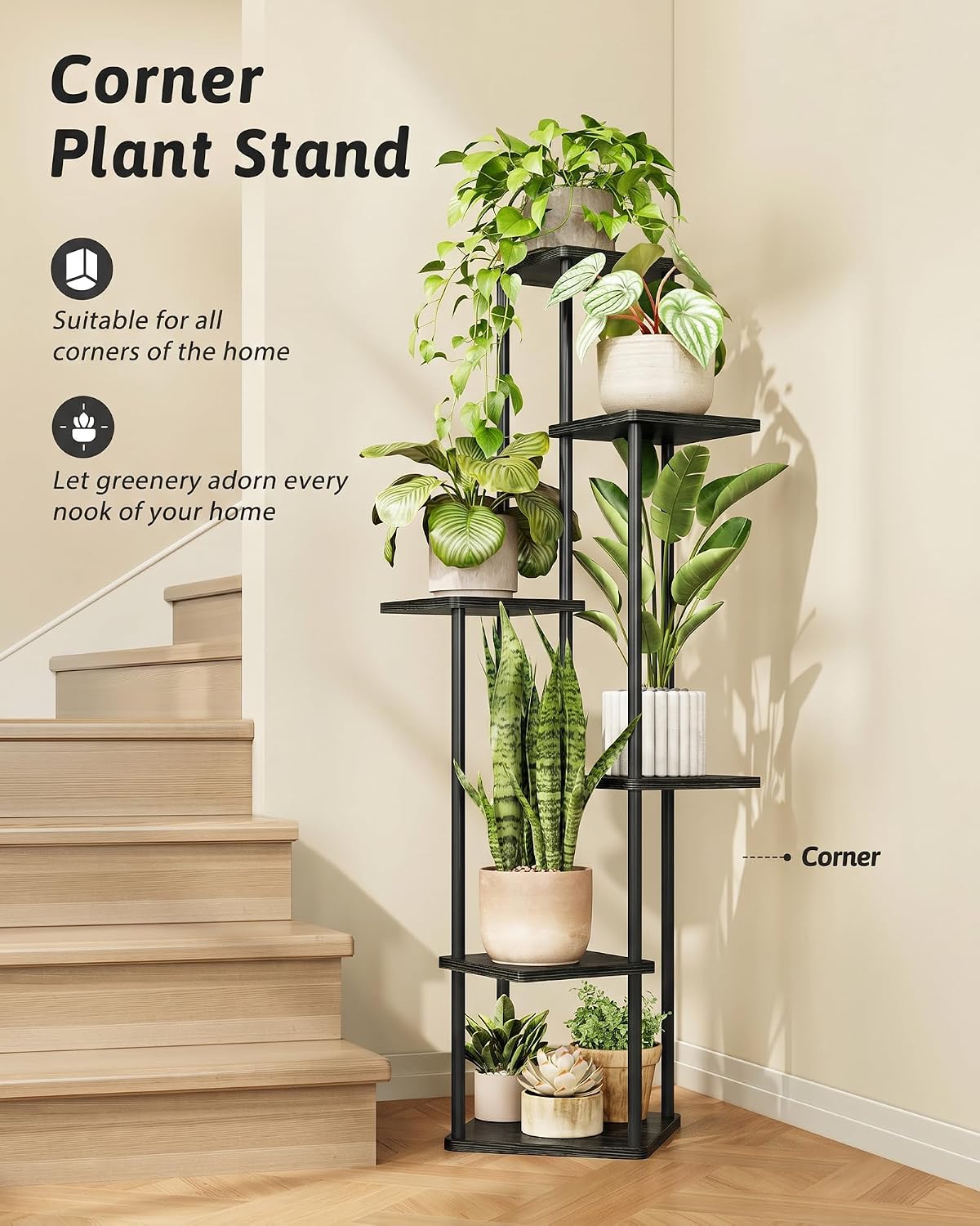 GENTINGBRO Corner Plant Stand Indoor Tall Plant Stand Black 6 Tier image 3