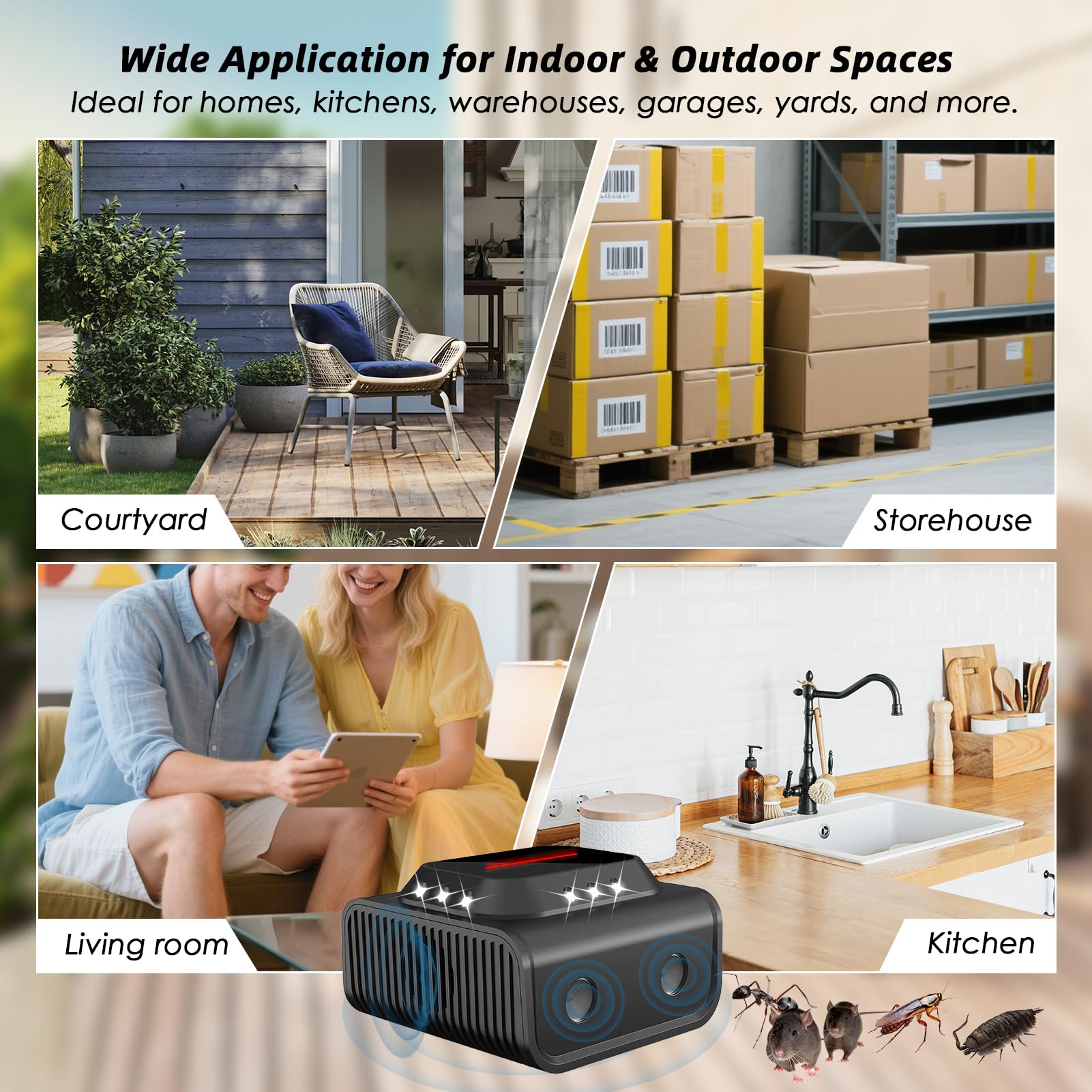 Ultrasons Souris et Rats, 360° répulsif à ultrasons avec 3 Modes de Fonctionnement, répulsif d'intérieur Contre Les rongeurs, Rats, tétranyques, Mites et Fourmis