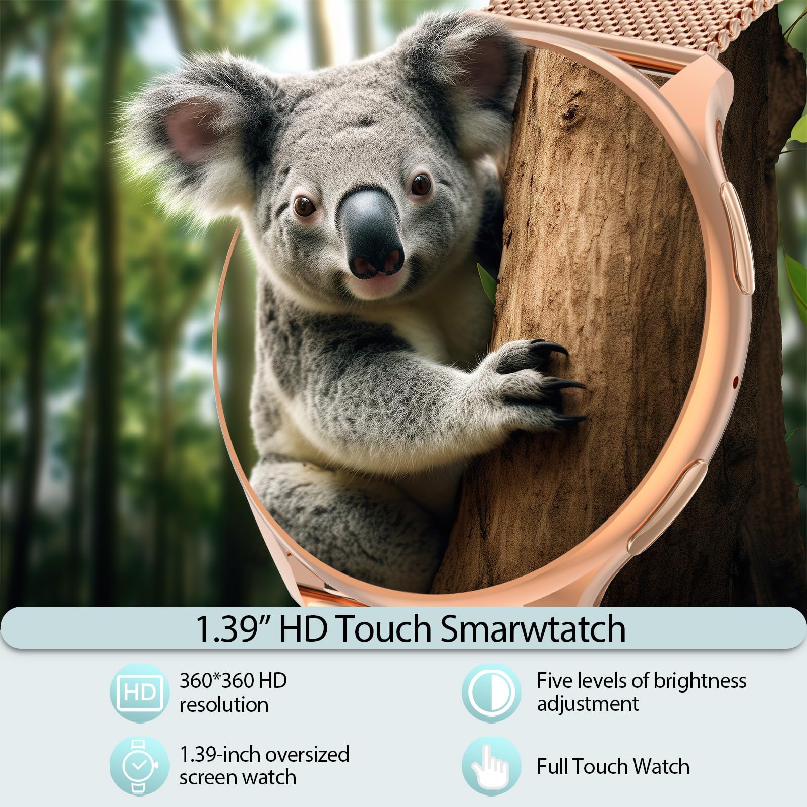 QEYUMYEU 2025 Smartwatch Donna con ET/HRV/SIRI - 1.39" TFT Orologio con Chiamate, 24H Sonno Cardiofrequenzimetro, SpO2, Ciclo Mestruale, IP68, Monitoraggio Fitness, per Android & iOS (Oro)