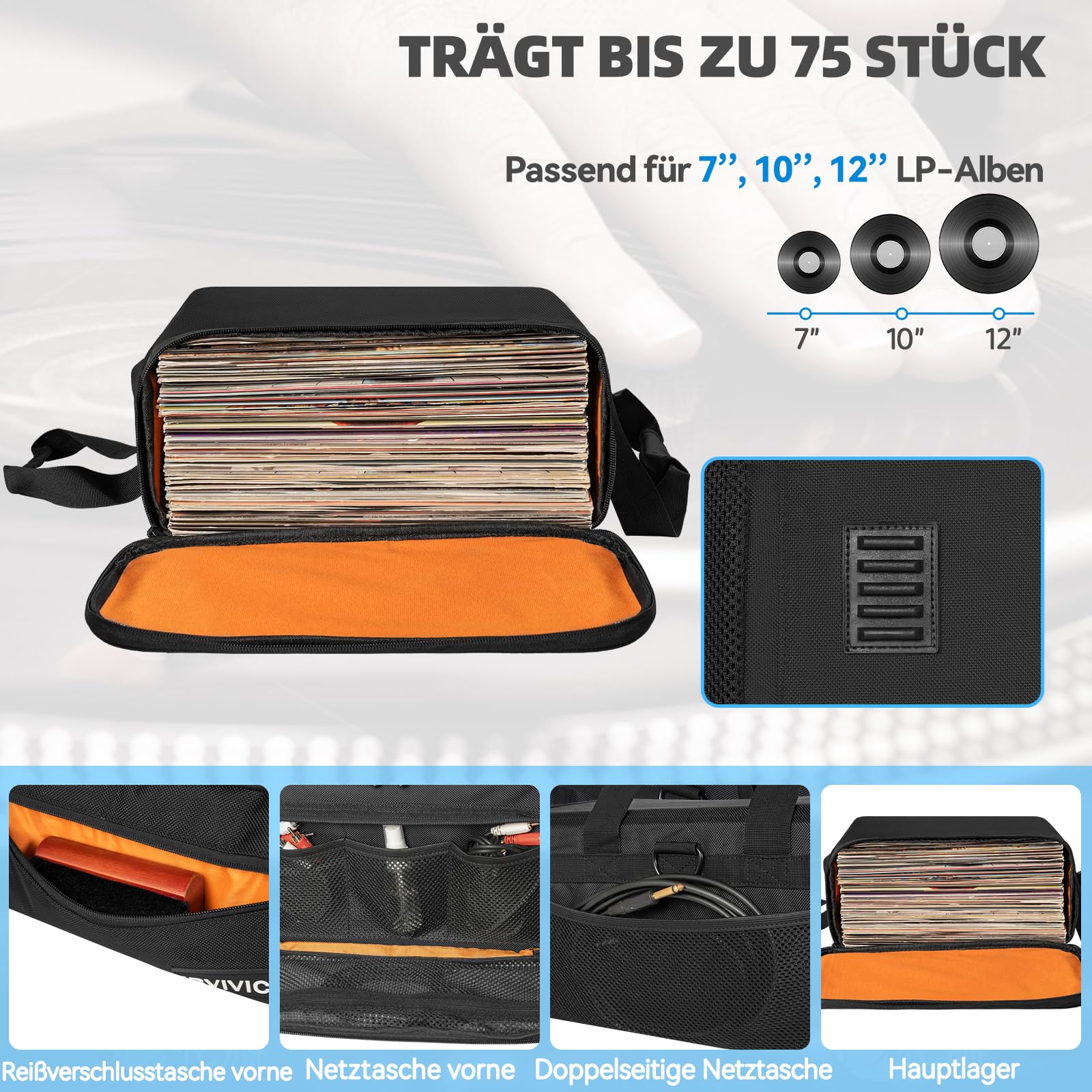 OUUTMEE Reisetragetasche für Schallplatten, tragbare Aufbewahrungstasche für Vinylalben für Reisen und Sammlung