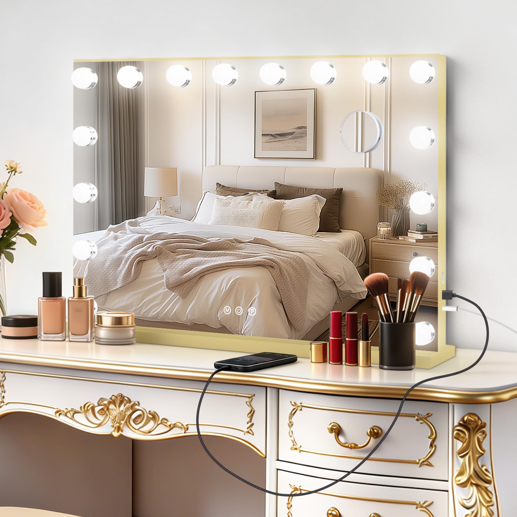 Moonee Lighted Vanity Mirror with Dimmable Bulbs and 10X Magnification