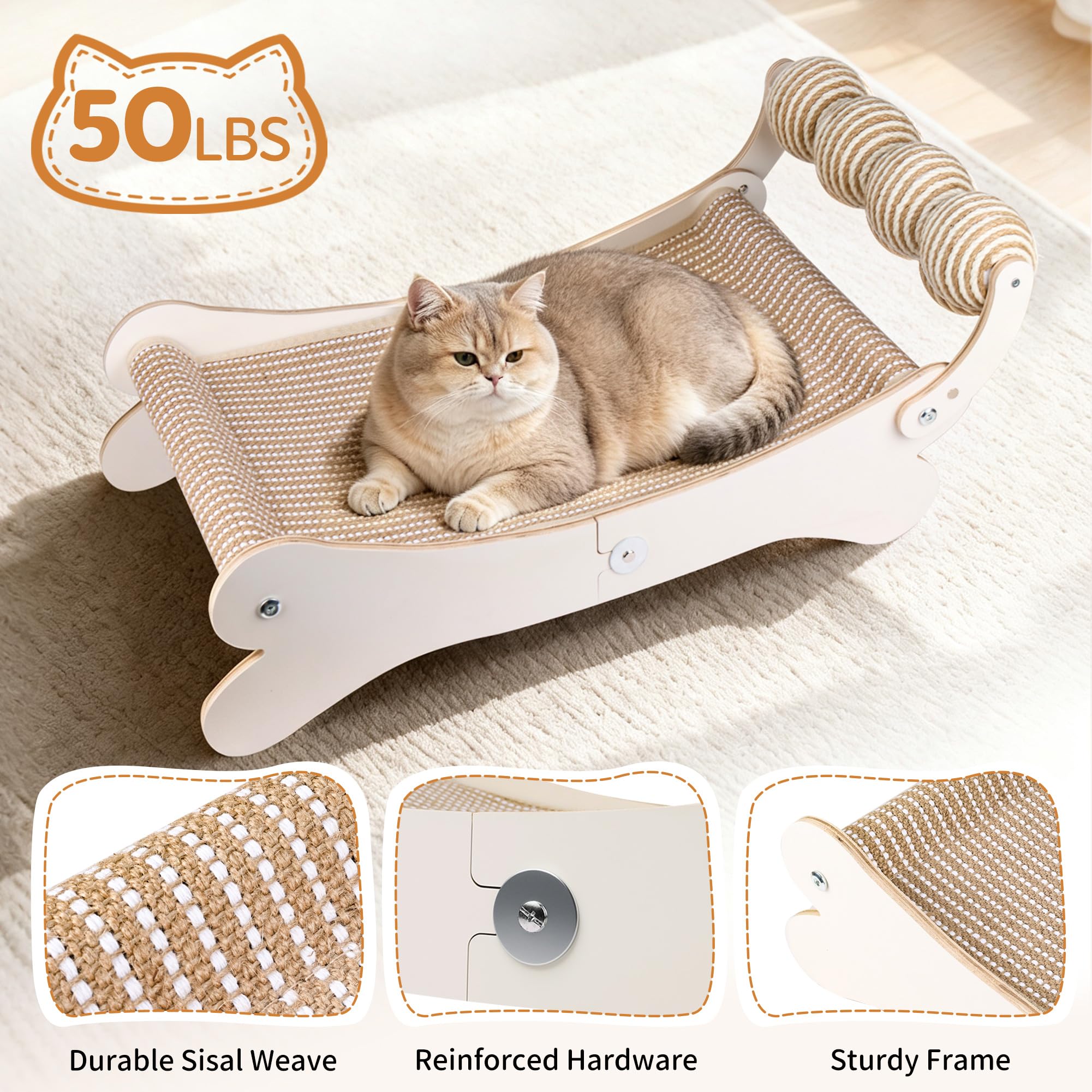 Griffoir pour chat - Design incurvé à 160° - Panneau de fibres haute densité et sisal naturel - Très grand salon pour chat d'intérieur - Protection de meubles