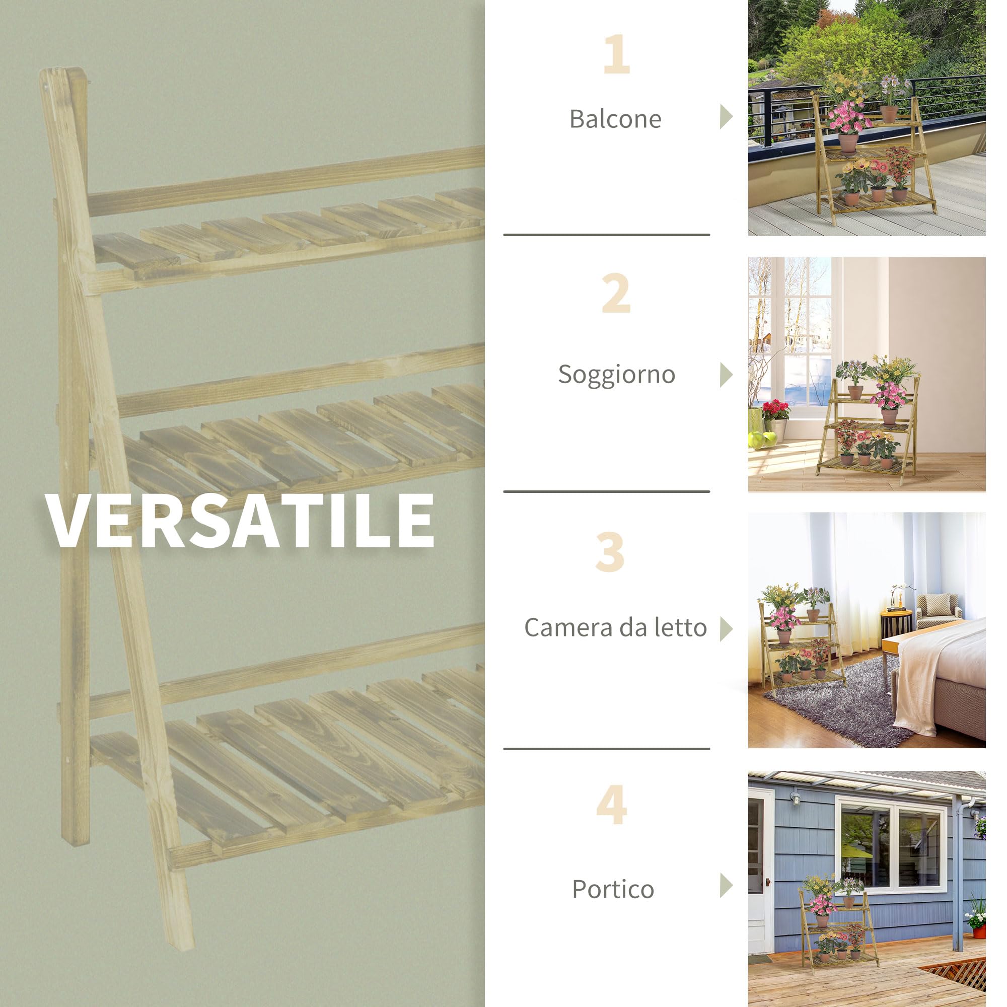 Outsunny Portapiante Pieghevole da Esterno in Abete 3 Livelli 100x37x93cm | Portavasi, Scaffale per Piante, Portafiori, Legno