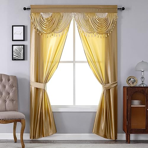 Regal Home Collections Amore Cortinas - Juego de cortinas de ventana de 5 piezas paneles de 54 pulgadas de ancho x 95 pulgadas de largo con cenefa Regal Home Collections Amore Cortinas - Juego de cortinas de ventana de 5 piezas paneles de 54 pulgadas de ancho x 95 pulgadas de largo con cenefa
