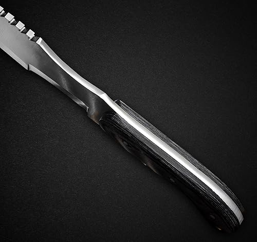 Miniatura 7 de RISING CRAFTS Cuchillo rastreador de acero de alto carbono hecho a mano con funda de transporte horizontal, cuchillo táctico de supervivencia de