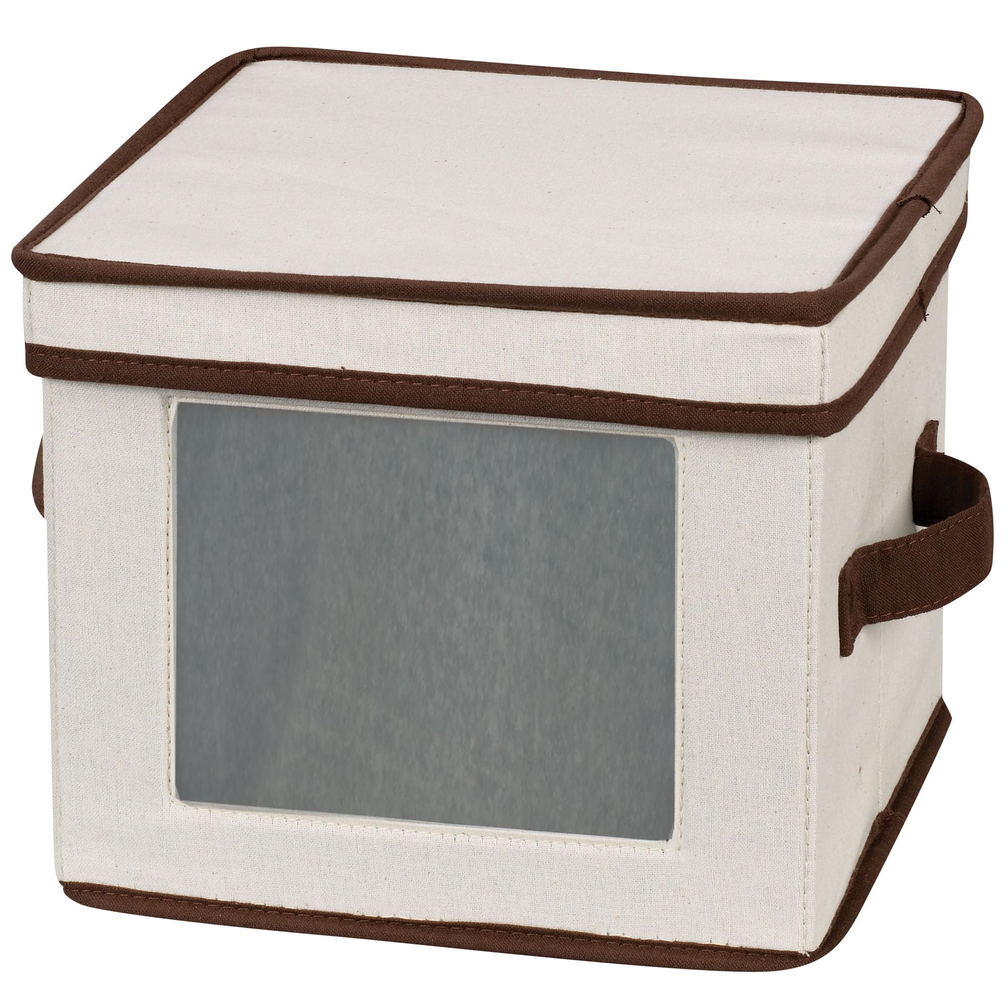 Household Essentials China Plate Storage Box, Holds 12 Dessert Plates or Bowls, Windowed Panel, Sturdy Frame and Reinforced Handles, Felt Cushions, Fully Removable Lid